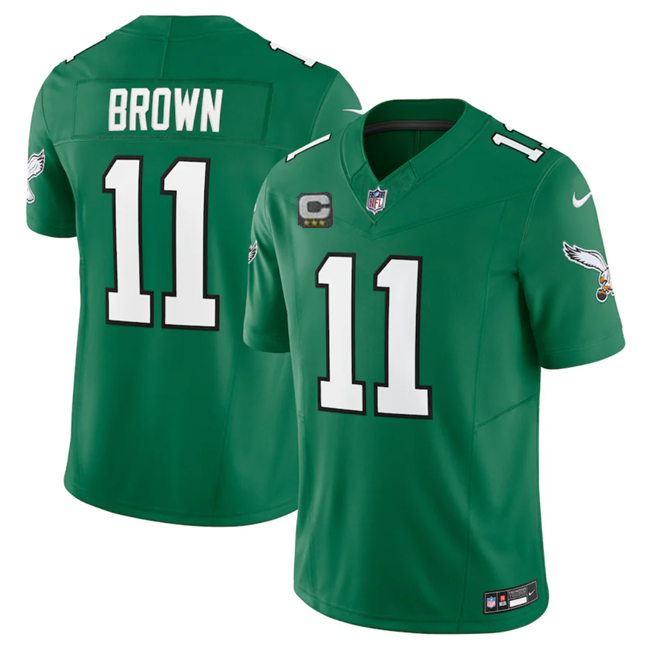 Men's Philadelphia Eagles #11 A. J. Brown Green 2023 F.U.S.E. Vapor Untouchable With C Patch Stitched Football Jersey